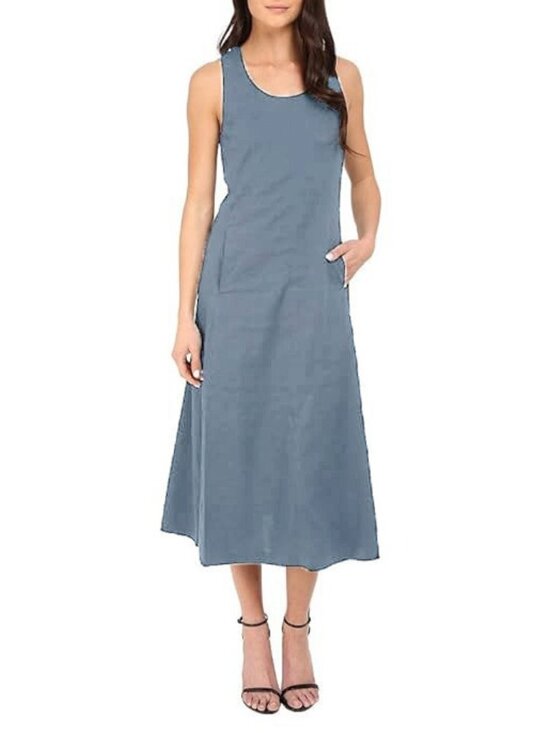 Theory Dresses & Skirts - New Theory Vlorine Linen Blend Cross-Back Midi Dress Blue 0 $345